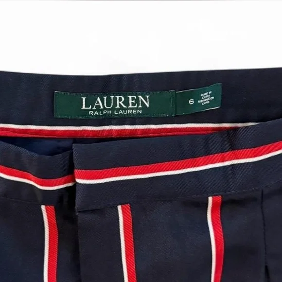 Lauren Ralph‎ Lauren Womens Skinny Cropped Casual Pants 6 Navy Red Striped EUC - Picture 2 of 3